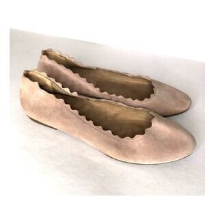 Amelia Grace  Wynne Scalloped Suede Leather Shoes Beige Ballet Flats Pink Sz: 8M